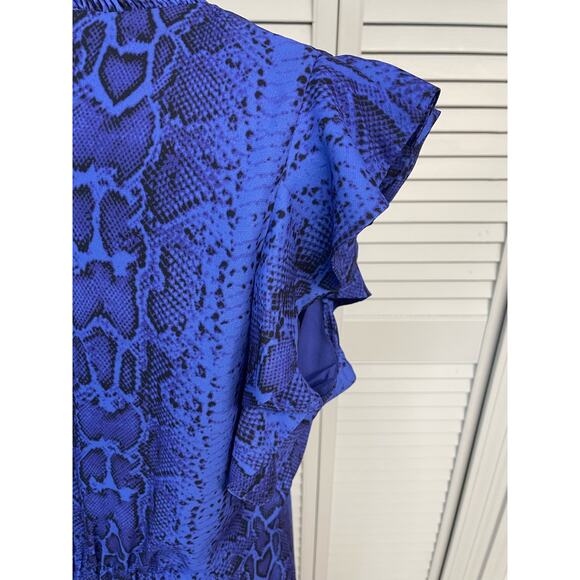 Sam Edelman blue black snake print sleeveless ruffle high neck dress women''s 12 - Picture 5 of 10